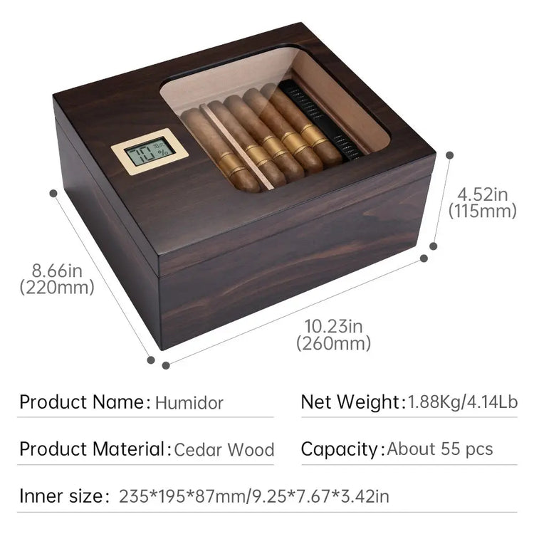 Humidor per sigari con coperchio in vetro, moderno portasigari in leg - My Hashtag Shop