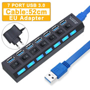 Hub USB 3.0 Hub USB 3 USB 2.0 Multi USB Splitter Adattatore di alimentazione Espansore multiplo 4/7 porte 2.0 con interruttore per accessori PC HASHTAG