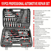 Professional 151-Piece Mechanics Tool Set 1/4\" 3/8\" 1/2\" Drive 24 Tooth Ratchet Socket Wrench Universal Metric CR-V Auto OEM HASHTAG