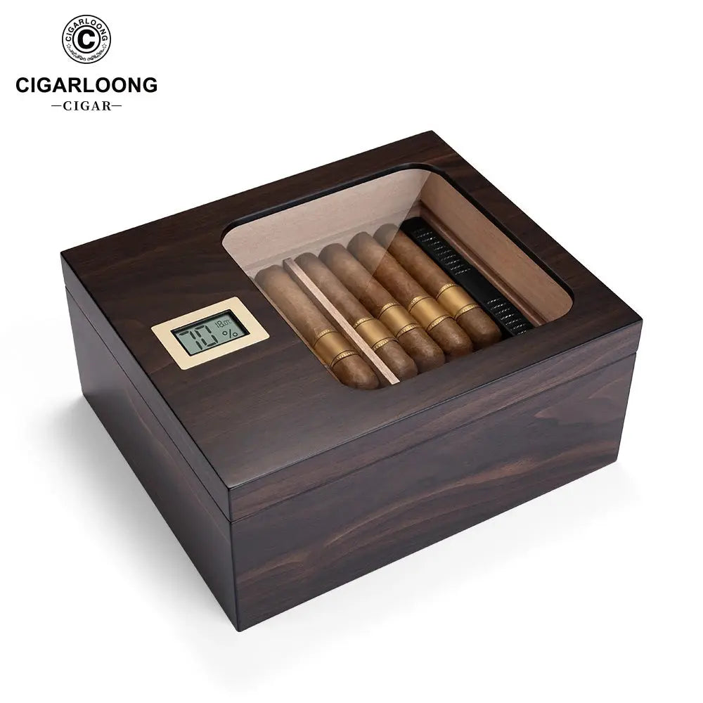 Humidor per sigari con coperchio in vetro, moderno portasigari in leg - My Hashtag Shop
