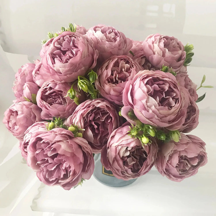 Silk Peony Artificial Flowers Bouquet 5 Big Head 30cm Rose Pink Liebe - Making Life Easier