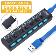 Hub USB 3.0 Hub USB 3 USB 2.0 Multi USB Splitter Adattatore di alimentazione Espansore multiplo 4/7 porte 2.0 con interruttore per accessori PC HASHTAG