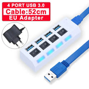 Hub USB 3.0 Hub USB 3 USB 2.0 Multi USB Splitter Adattatore di alimentazione Espansore multiplo 4/7 porte 2.0 con interruttore per accessori PC HASHTAG