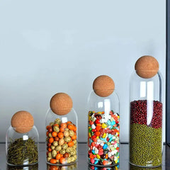 Glass storage jar with wooden lid, kitchen glass jars with lid, glass bottle container, cereal container HASHTAG