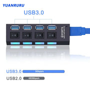 Hub USB 3.0 Hub USB 3 USB 2.0 Multi USB Splitter Adattatore di alimentazione Espansore multiplo 4/7 porte 2.0 con interruttore per accessori PC HASHTAG