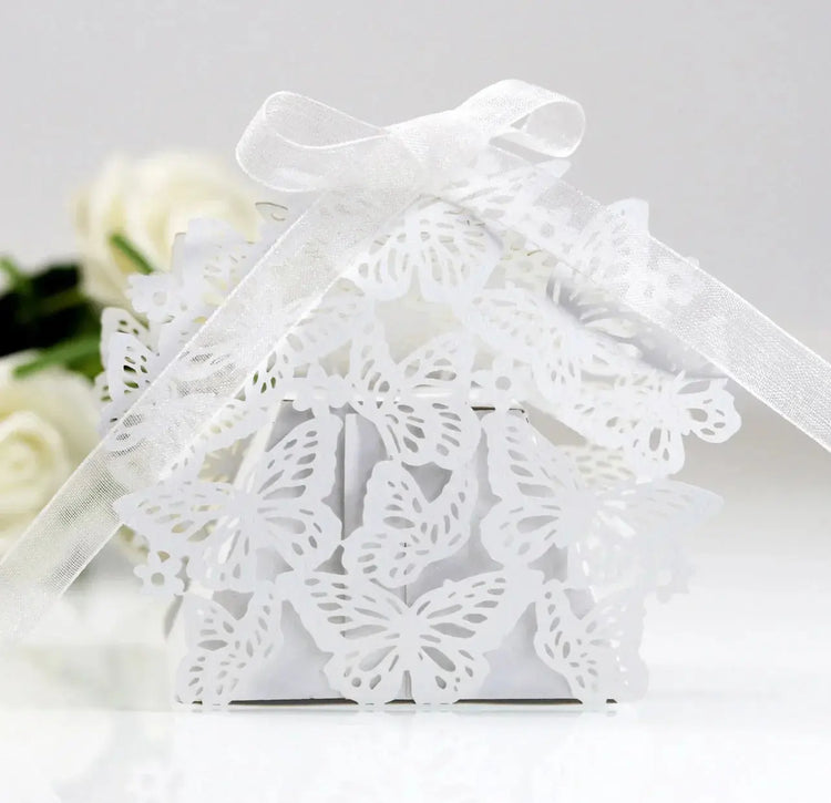 Butterfly Carriage Favor Gift Candy Box  Laser Cut With Ribbon. - HASHTAG