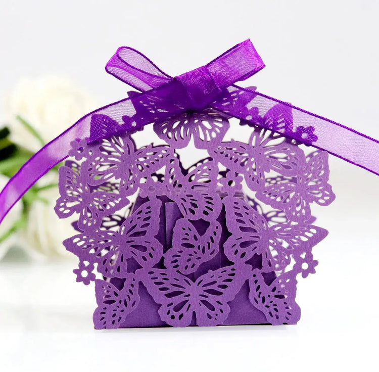 Butterfly Carriage Favor Gift Candy Box  Laser Cut With Ribbon. - HASHTAG