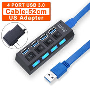 Hub USB 3.0 Hub USB 3 USB 2.0 Multi USB Splitter Adattatore di alimentazione Espansore multiplo 4/7 porte 2.0 con interruttore per accessori PC HASHTAG