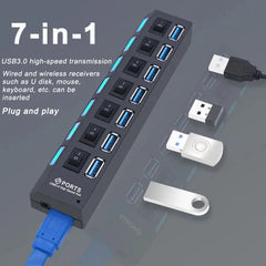 Hub USB 3.0 Hub USB 3 USB 2.0 Multi USB Splitter Adattatore di alimentazione Espansore multiplo 4/7 porte 2.0 con interruttore per accessori PC HASHTAG