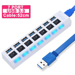 Hub USB 3.0 Hub USB 3 USB 2.0 Multi USB Splitter Adattatore di alimentazione Espansore multiplo 4/7 porte 2.0 con interruttore per accessori PC HASHTAG