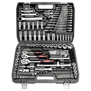 Professional 151-Piece Mechanics Tool Set 1/4\" 3/8\" 1/2\" Drive 24 Tooth Ratchet Socket Wrench Universal Metric CR-V Auto OEM HASHTAG