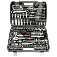 Professional 151-Piece Mechanics Tool Set 1/4\" 3/8\" 1/2\" Drive 24 Tooth Ratchet Socket Wrench Universal Metric CR-V Auto OEM HASHTAG