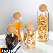 Glass storage jar with wooden lid, kitchen glass jars with lid, glass bottle container, cereal container HASHTAG