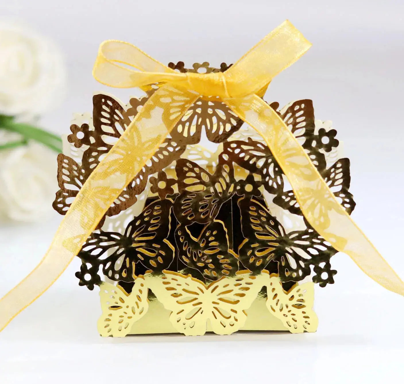 Butterfly Carriage Favor Gift Candy Box  Laser Cut With Ribbon. - HASHTAG