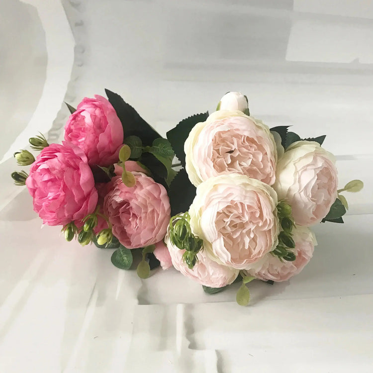 Silk Peony Artificial Flowers Bouquet 5 Big Head 30cm Rose Pink Liebe - Making Life Easier