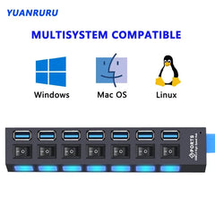Hub USB 3.0 Hub USB 3 USB 2.0 Multi USB Splitter Adattatore di alimentazione Espansore multiplo 4/7 porte 2.0 con interruttore per accessori PC HASHTAG
