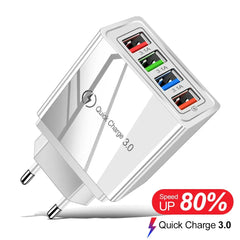 Caricatore USB 3A Carica rapida USB a 4 porte 3.0 Spina UE USA Caricatore per telefono cellulare Adattatore da muro Ricarica rapida portatile per iPhone 16 Pro HASHTAG