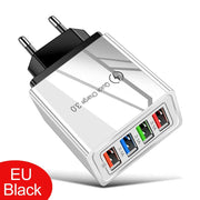 Caricatore USB 3A Carica rapida USB a 4 porte 3.0 Spina UE USA Caricatore per telefono cellulare Adattatore da muro Ricarica rapida portatile per iPhone 16 Pro HASHTAG