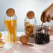Glass storage jar with wooden lid, kitchen glass jars with lid, glass bottle container, cereal container HASHTAG
