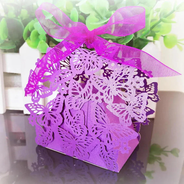 Butterfly Carriage Favor Gift Candy Box  Laser Cut With Ribbon. - HASHTAG