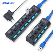 Hub USB 3.0 Hub USB 3 USB 2.0 Multi USB Splitter Adattatore di alimentazione Espansore multiplo 4/7 porte 2.0 con interruttore per accessori PC HASHTAG