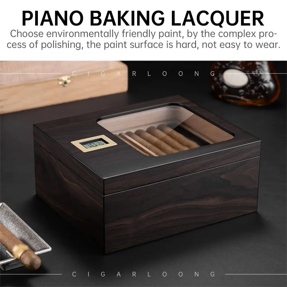 Humidor per sigari con coperchio in vetro, moderno portasigari in leg - My Hashtag Shop