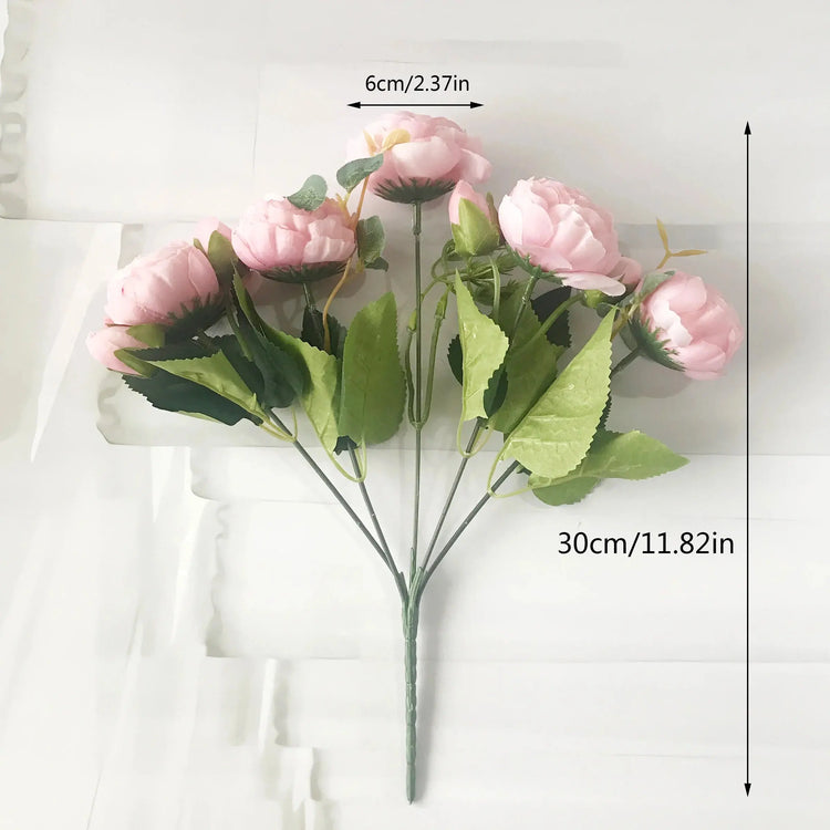 Silk Peony Artificial Flowers Bouquet 5 Big Head 30cm Rose Pink Liebe - Making Life Easier