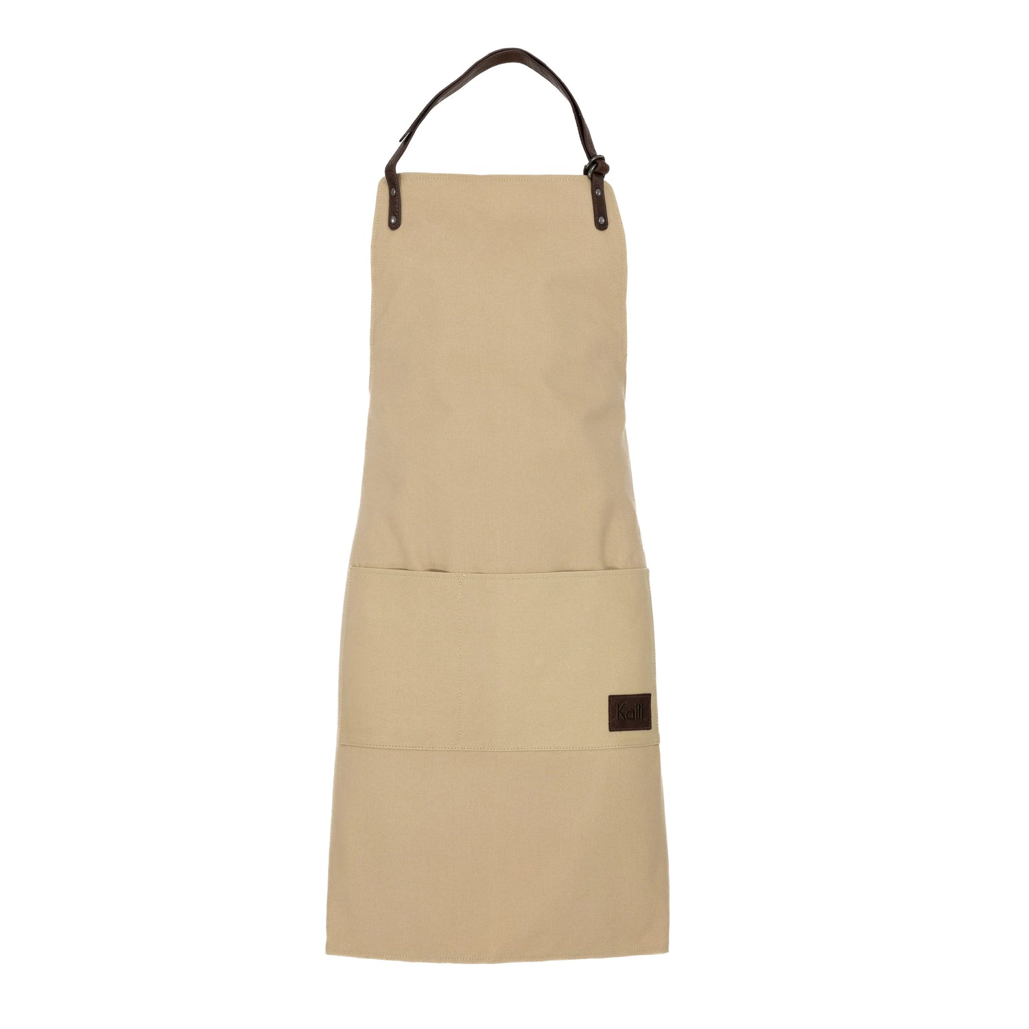 K0015GB | Canvas/ Genuine full-grain leather, ruffled Work Apron. Rope/Brownhead color. Nickel Antique Accessories. Dimensions: 70 x 90 x 0.5 cm. Packaging: Polybag-0