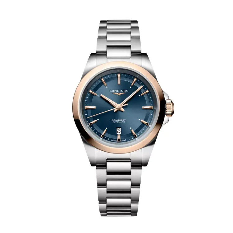 Longines orologio Conquest 30mm blu automatico acciaio finiture PVD oro rosa L3.320.5.92.6 Capodagli 1937