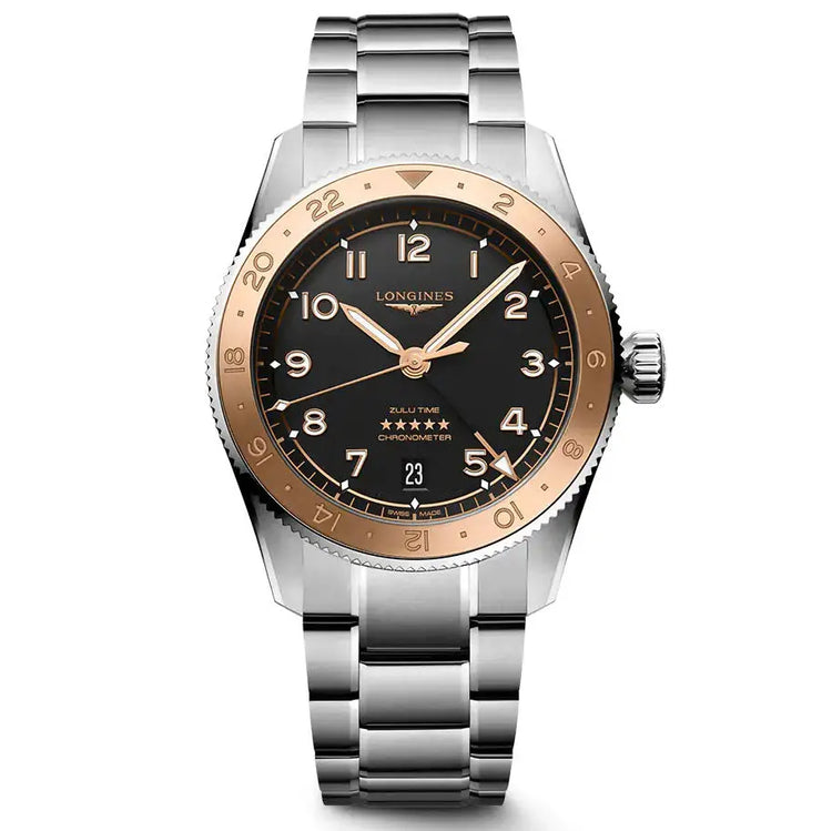 Longines orologio Spirit Zulu Time 1925 39mm nero automatico oro acciaio L3.803.5.53.6 Capodagli 1937