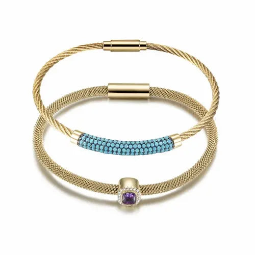 Gemstone CZ Halo Bangle Set - HASHTAG