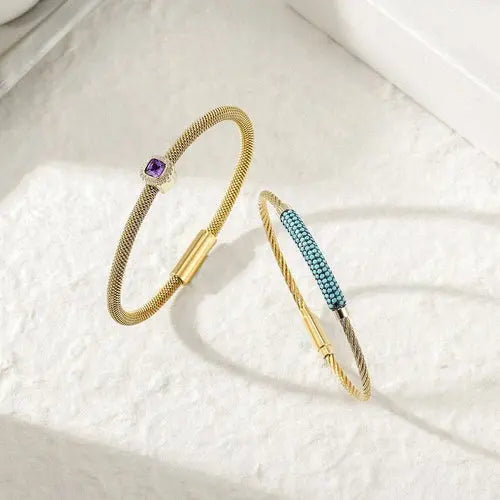 Gemstone CZ Halo Bangle Set - HASHTAG