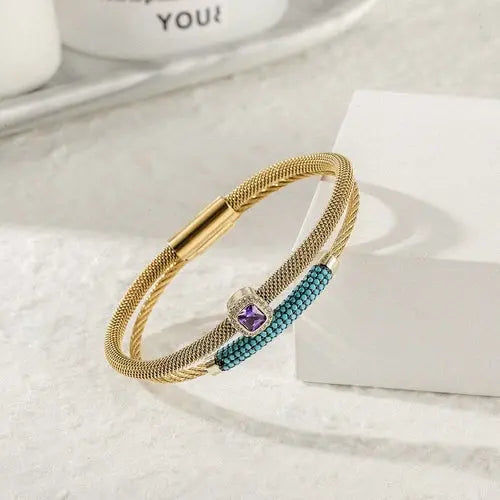 Gemstone CZ Halo Bangle Set - HASHTAG