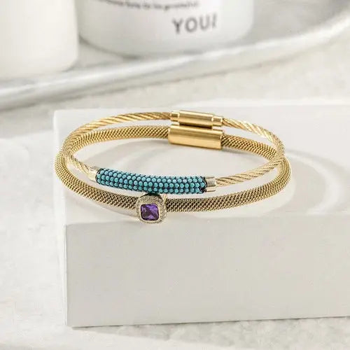 Gemstone CZ Halo Bangle Set - HASHTAG