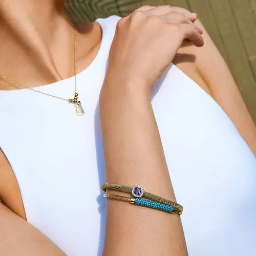 Gemstone CZ Halo Bangle Set - HASHTAG