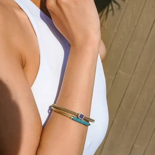 Gemstone CZ Halo Bangle Set - HASHTAG