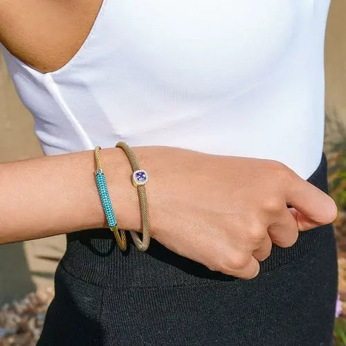 Gemstone CZ Halo Bangle Set - HASHTAG