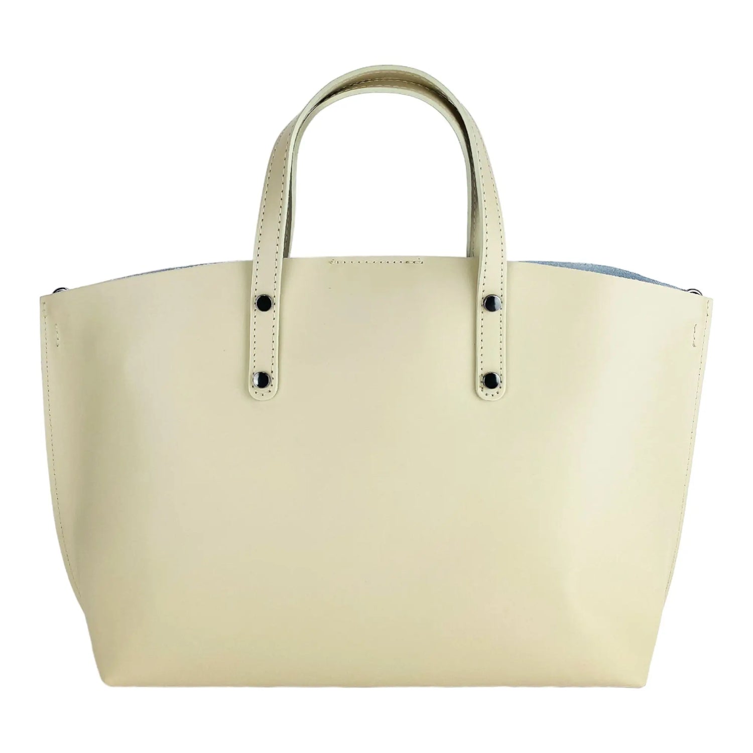 RB1024AL  | Borsa Donna a Mano in Vera Pelle Made in Italy con tracolla removibile. Sacca grande interna estraibile. Accessori Canna di Fucile Lucido - Colore Beige - Dimensioni: cm 48x31x11-4