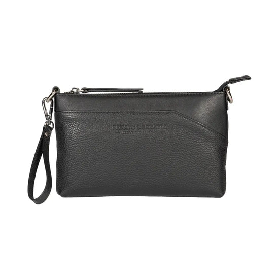 RB2003A | Genuine full-grain leather shoulder/wrist bag, dollar/light grain. Removable shoulder strap and handle. Black color. Dimensions: 22 x 14 x 2.5 cm. Packaging: Non-Woven Fabric Bag-1