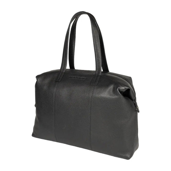 RB2004A | Borsa Shopping Trasformabile in Bauletto in Vera Pelle pieno fiore, grana dollaro/leggera. Doppio manico. Colore Nero. Dimensioni: cm 43 x 36 x 14. Confezione: Sacchetto in Tessuto non Tessuto-1