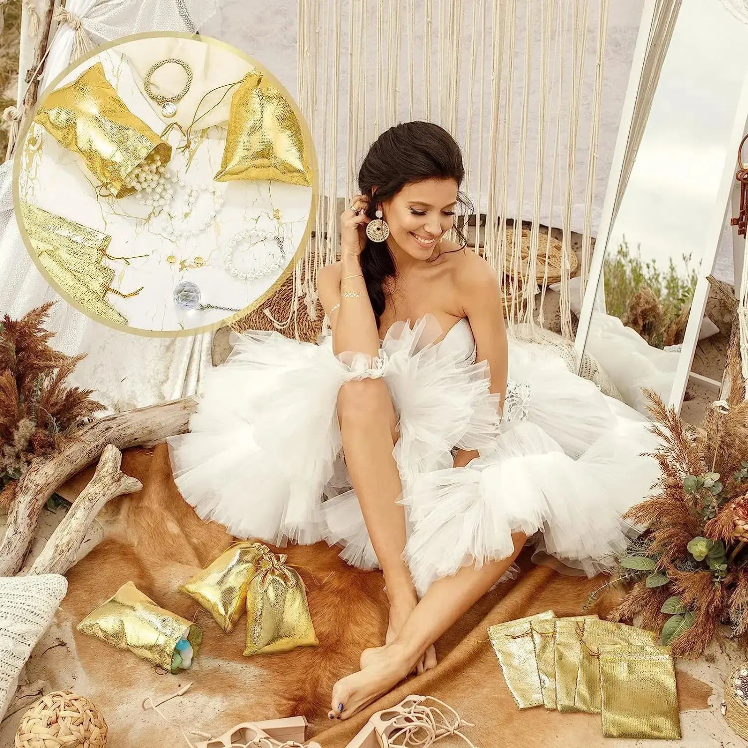 Gold & Colored Gift Drawstring Pouches For Events. - HASHTAG