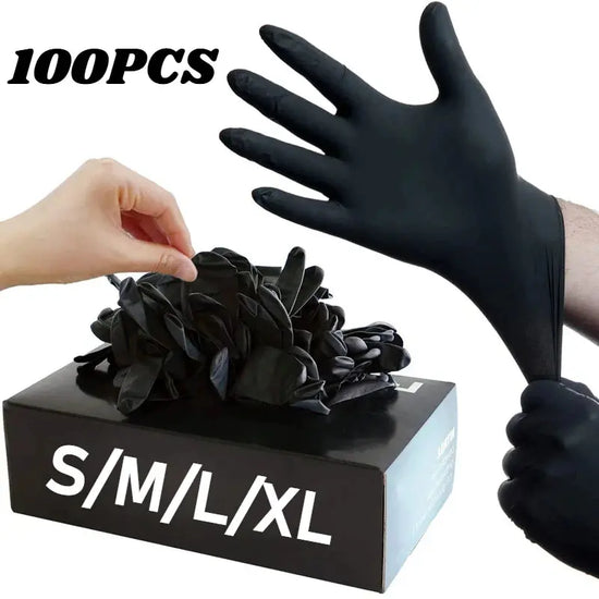 Guanti monouso in nitrile nero per il lavoro Guanti per la pulizia della casa senza lattice Textured Meccanico Tatuaggio Tinture per capelli Bellezza