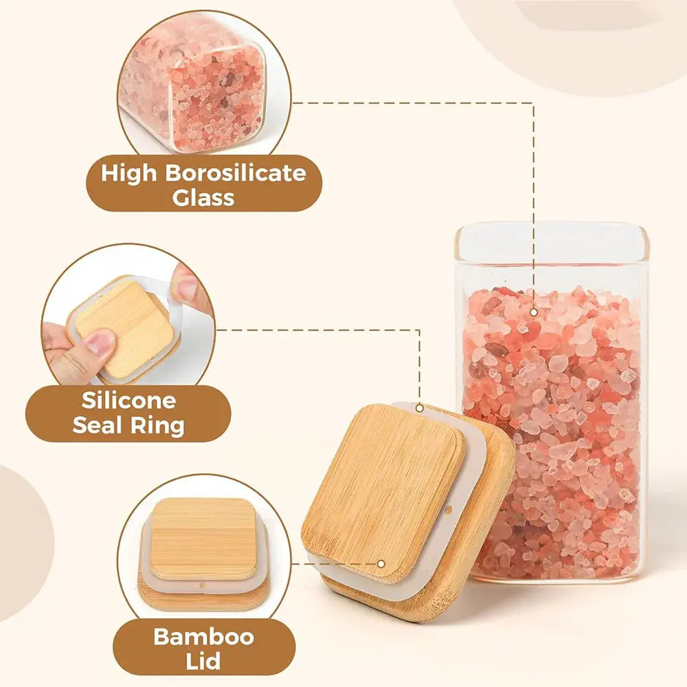 Glass Spice Jars with Bamboo Lid, 8 oz Airtight Square Containers. Liebe - Making Life Easier