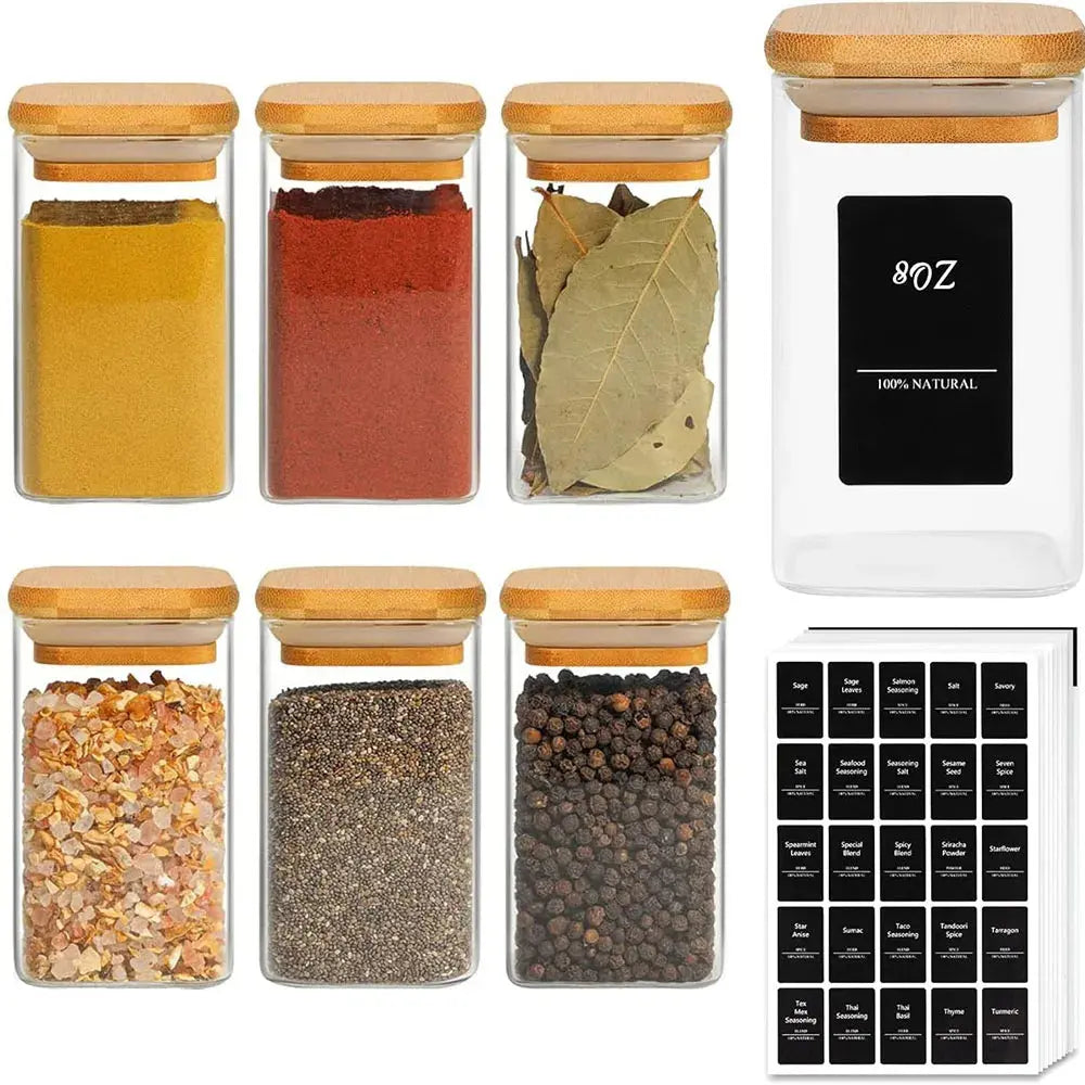 Glass Spice Jars with Bamboo Lid, 8 oz Airtight Square Containers. Liebe - Making Life Easier