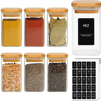 Glass Spice Jars with Bamboo Lid, 8 oz Airtight Square Containers. Liebe - Making Life Easier
