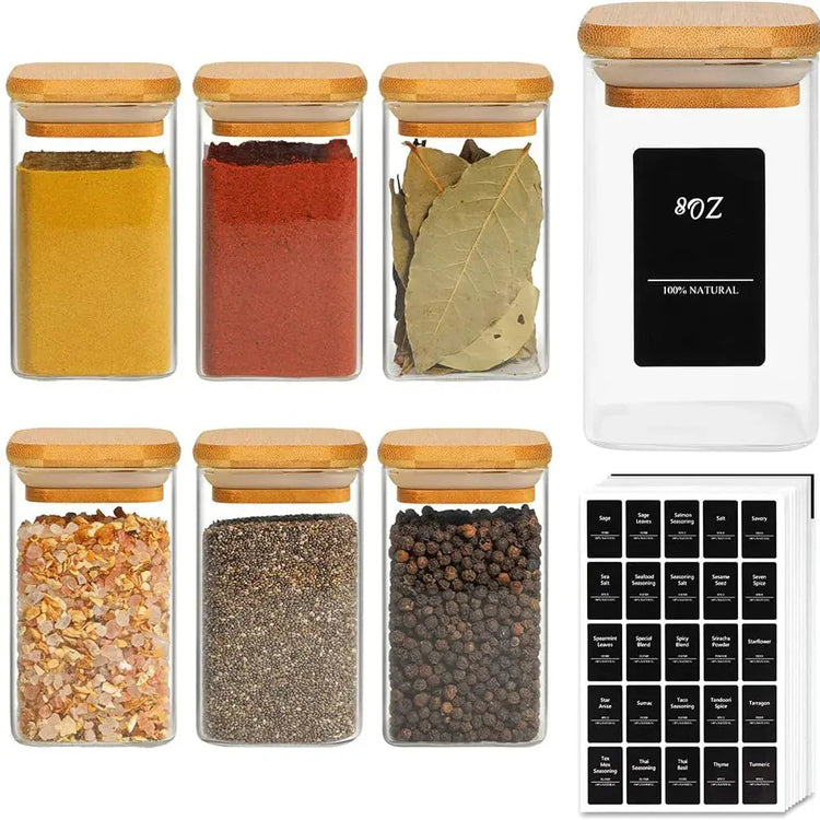 Glass Spice Jars with Bamboo Lid, 8 oz Airtight Square Containers. Liebe - Making Life Easier