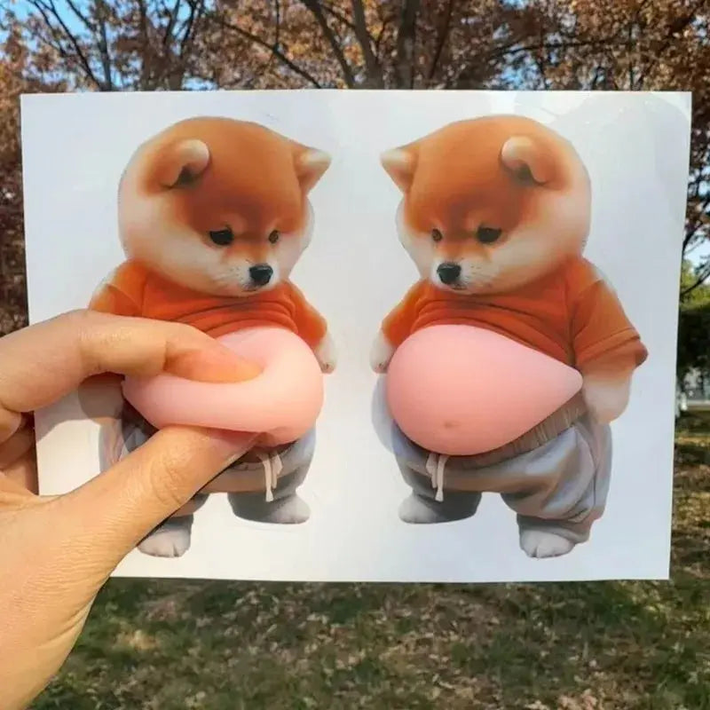 Divertente adesivo per pancia di cane 3D Shiba Inu Giocattolo da spremere Cucciolo carino in un vestito arancione Giocattolo agitarsi Autoadesivo in silicone per regali per bambini - My Hashtag Shop