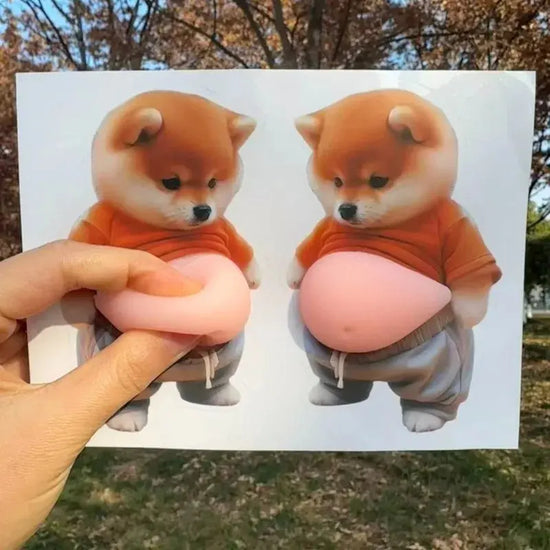 Divertente adesivo per pancia di cane 3D Shiba Inu Giocattolo da spremere Cucciolo carino in un vestito arancione Giocattolo agitarsi Autoadesivo in silicone per regali per bambini - My Hashtag Shop
