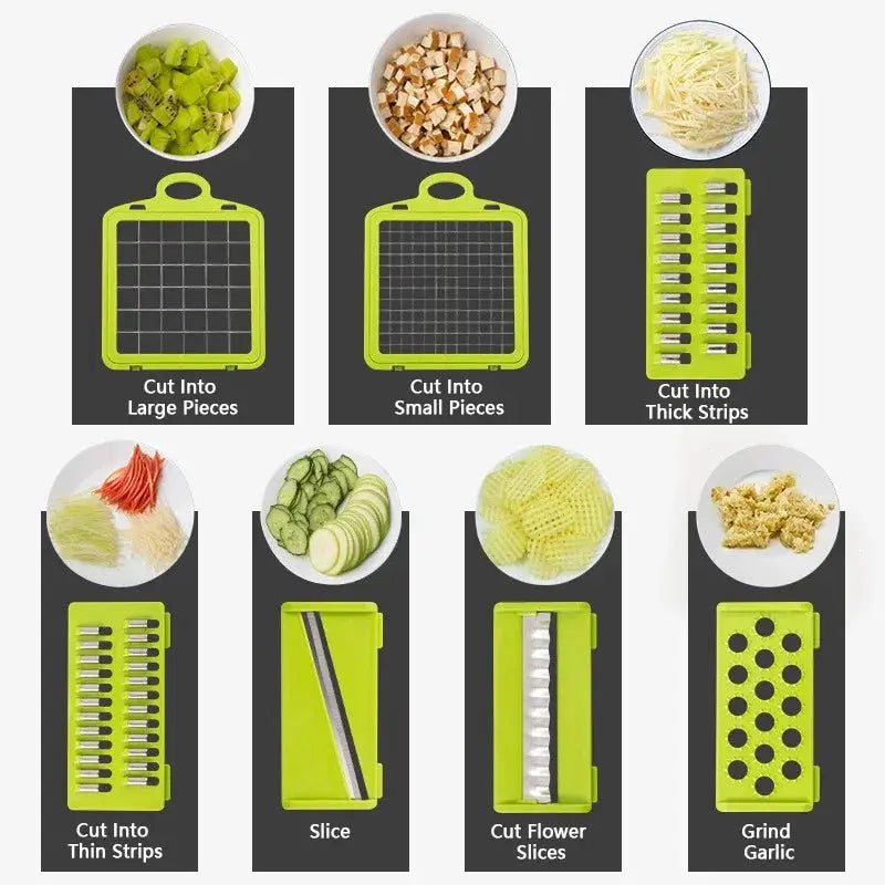 14/16 in 1 Tritatutto per verdure multifunzionale Tritatutto per cipolla Manico Griglia per alimenti Chopper per alimenti Cucina Affettatrice per verdure Dicer Cut HASHTAG