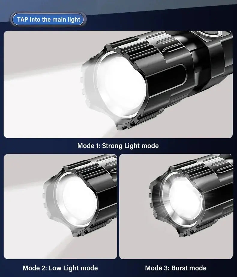 Torce a LED ad alta potenza Torcia tattica da 2000LM con luce display Ricarica USB Lanterna con zoom di emergenza per pesca da campeggio - My Hashtag Shop